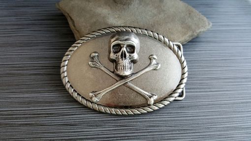 Custom Made Handmade Antique Silver Steampunk Skull And Crossbones Belt Buckle