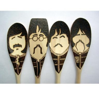 Custom Made Sgt. Pepper Moustache Spoons - Wooden - Set Of 4 Beatles