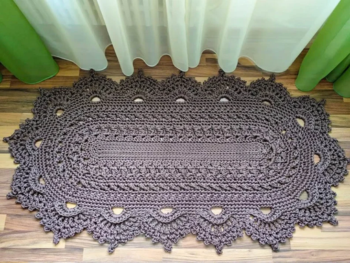 Custom Made Oval Crocheted Rug, Textured Cozy Carpet, Crochet Bedside Mat