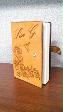 Custom Made Leather Travel Journal With Eiffel Tower And Lilies