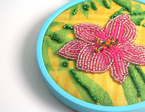 Custom Made Bead Embroidered Flower Painting "Tropical Breezes"