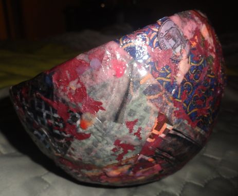 Custom Made Paper Mache Bowl W/Red Acrylic Paint
