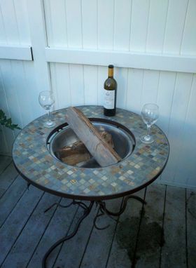 Custom Made Forged Let, Slate Tile Table Fire Pit.