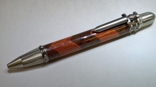 Custom Made Knight's Armor Pen In Antique Pewter, Blood Wood And Walnut Chevron Design