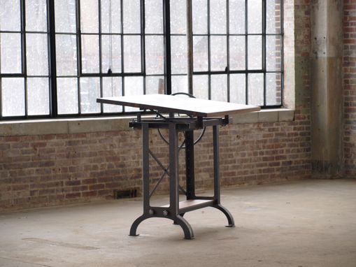 Custom Made Large Walnut Industrial Drafting Table Desk