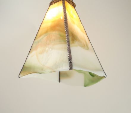 Custom Made Glass Pendant Light Copper Green White Handmade