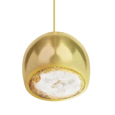 Custom Made Led Geode Brass Leafed Gem & Porcelain Mini Clay Pendant Light