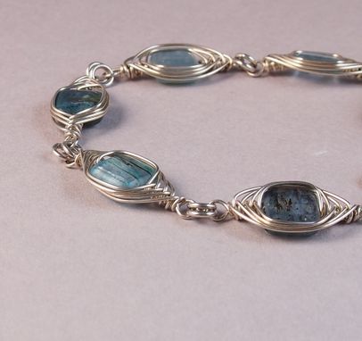 Custom Made Herringbone Wire Wrapped Bracelet With Kyanite Beads