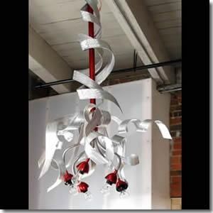 Custom Made Custom Metal Ribbon Red/Silver Chandelier