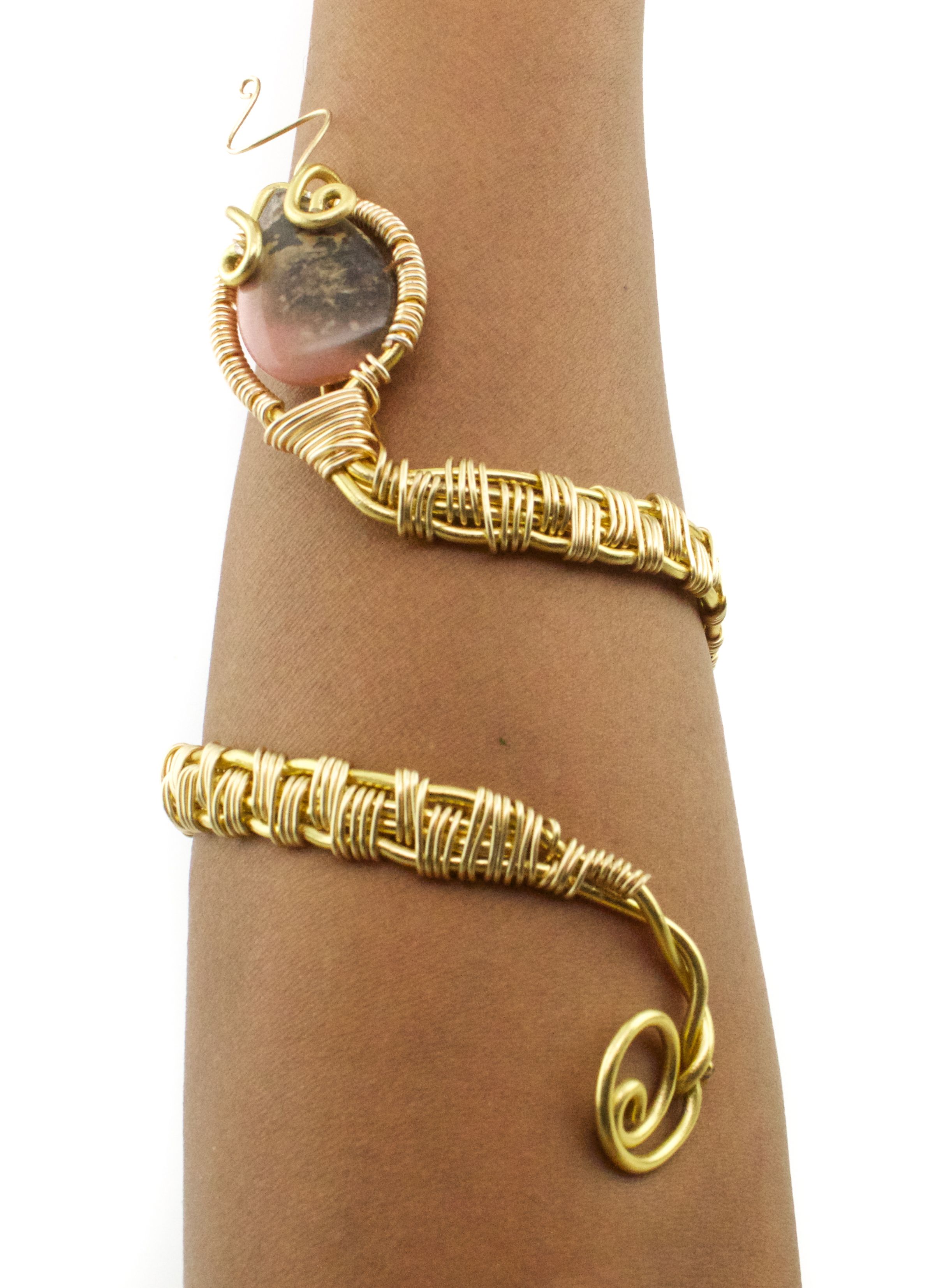 Buy Hand Crafted Agate, Kundalini Serpent, Wire Weave Bracelet, Gold