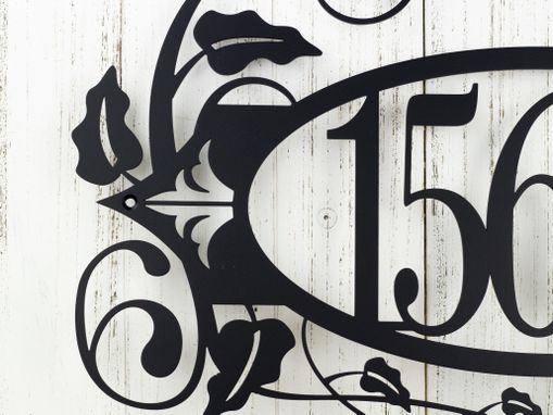 Custom Made Metal House Number Sign, Vines, 5 Digit - Matte Black Shown