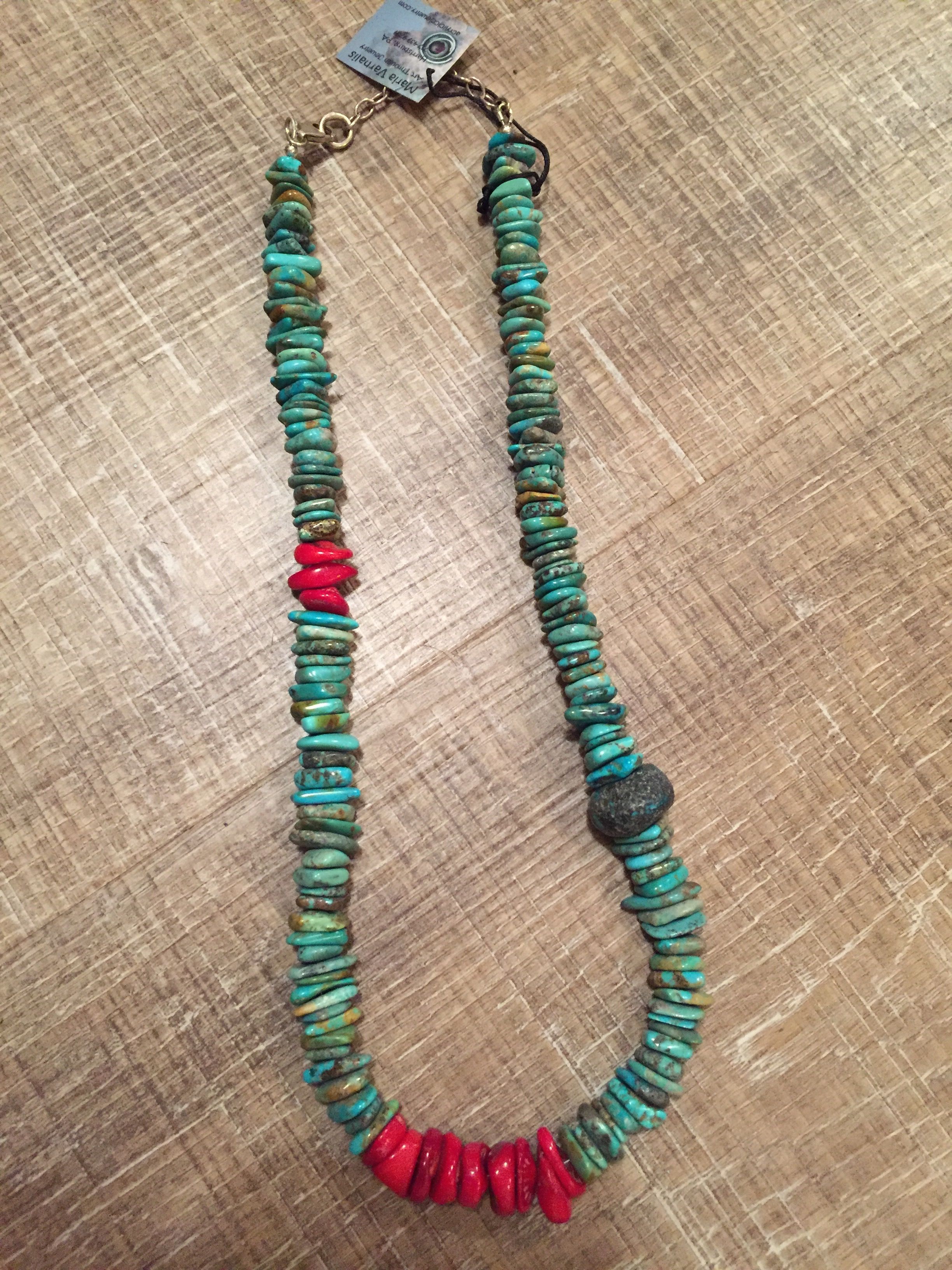 Buy Custom Turquoise And Red Coral Necklace Made To Order From Maria