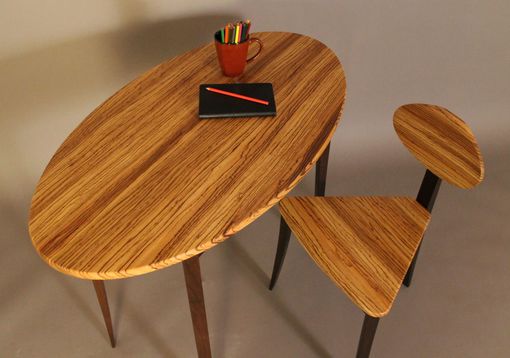 Custom Made Elliptical Desk With Chair In Zebrano & Black Walnut