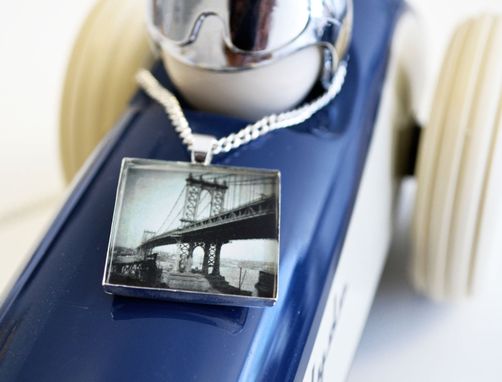 Custom Made Bridge Necklace - Black And White Jewelry - New York Bridge Pendant