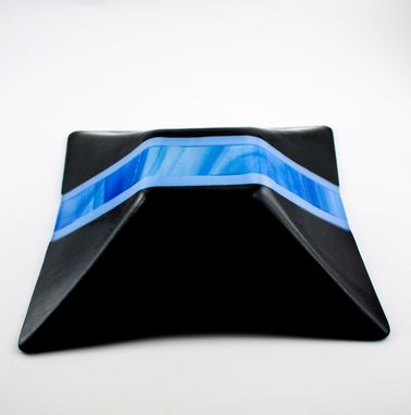 Custom Made Black And Blue Fused Glass Serving Bowl