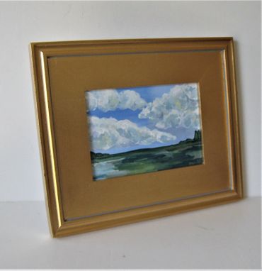 Custom Made Framed Original Acrylic Landscape Painting, Gold Plein Air Frame