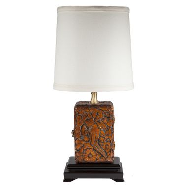 Custom Made Vintage Carved Wood Box Lamp