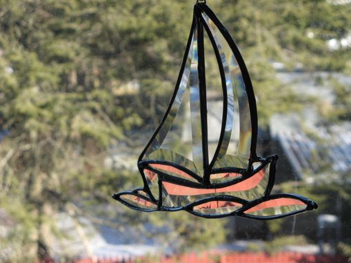 Custom Made Stained Glass Beveled Sailboat On Waves