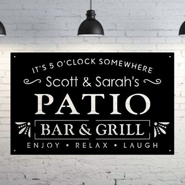 Custom Made Personalized Metal Family Bar And Grill Sign - Outdoor Last Name Patio Decor