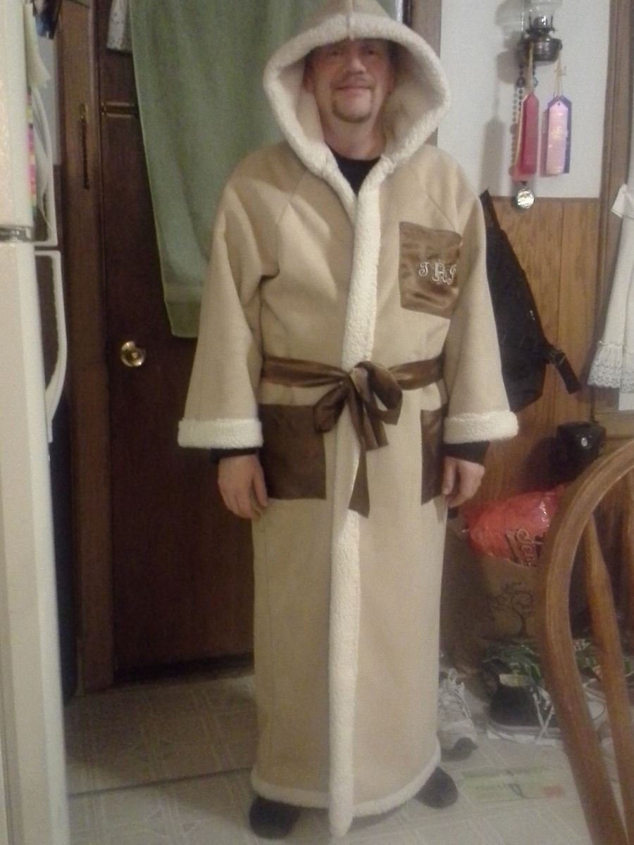 Hand Crafted Men's Sherpa Long Hooded Robe by Tony Bud's Sewing