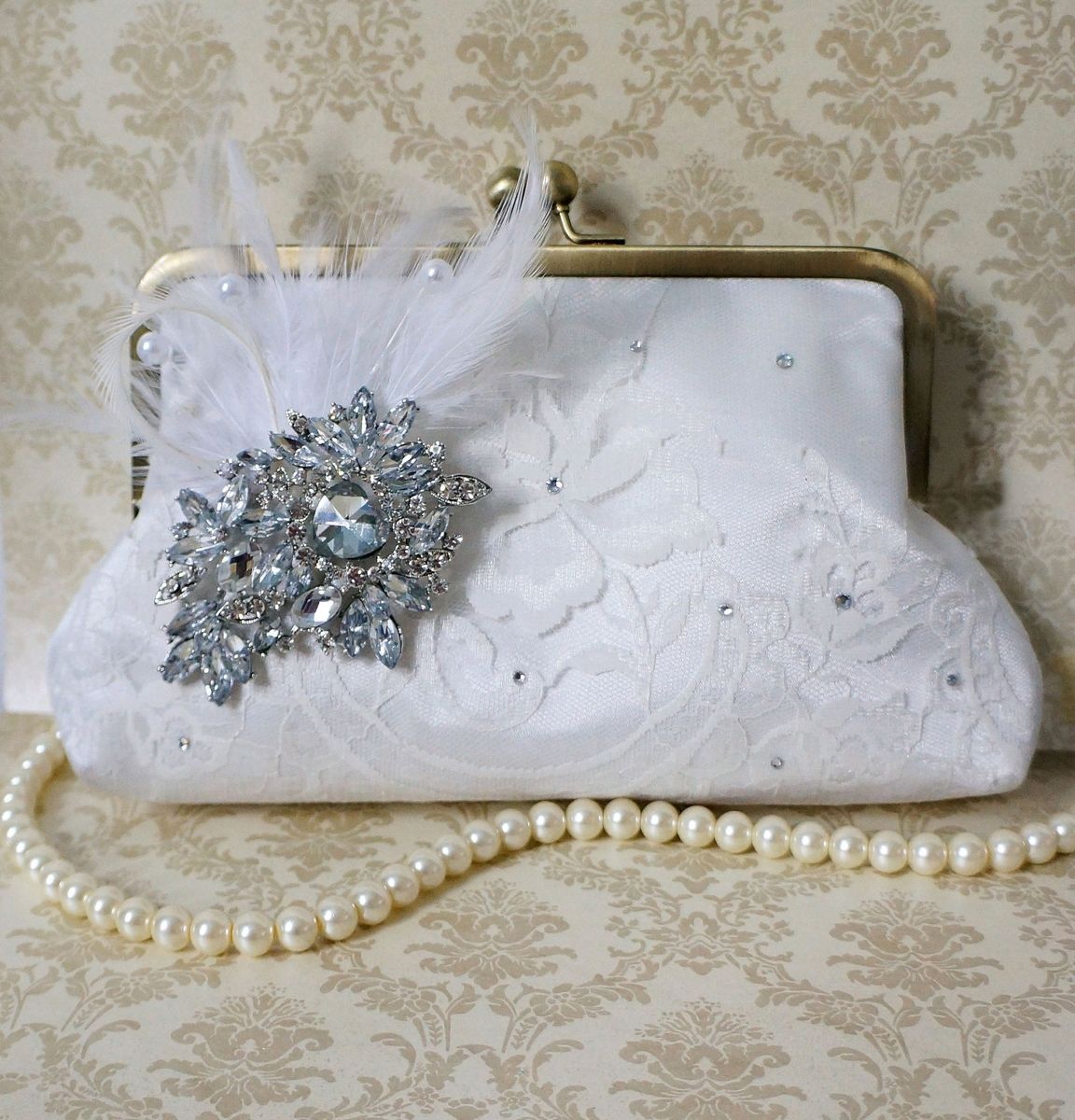 Hand Made Victorian-Inspired Lace Clutch Purse With Feathers And ...