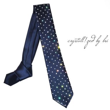 Custom Made Crystallized Men's Tie Dotted Bling Genuine European Crystals Bedazzled