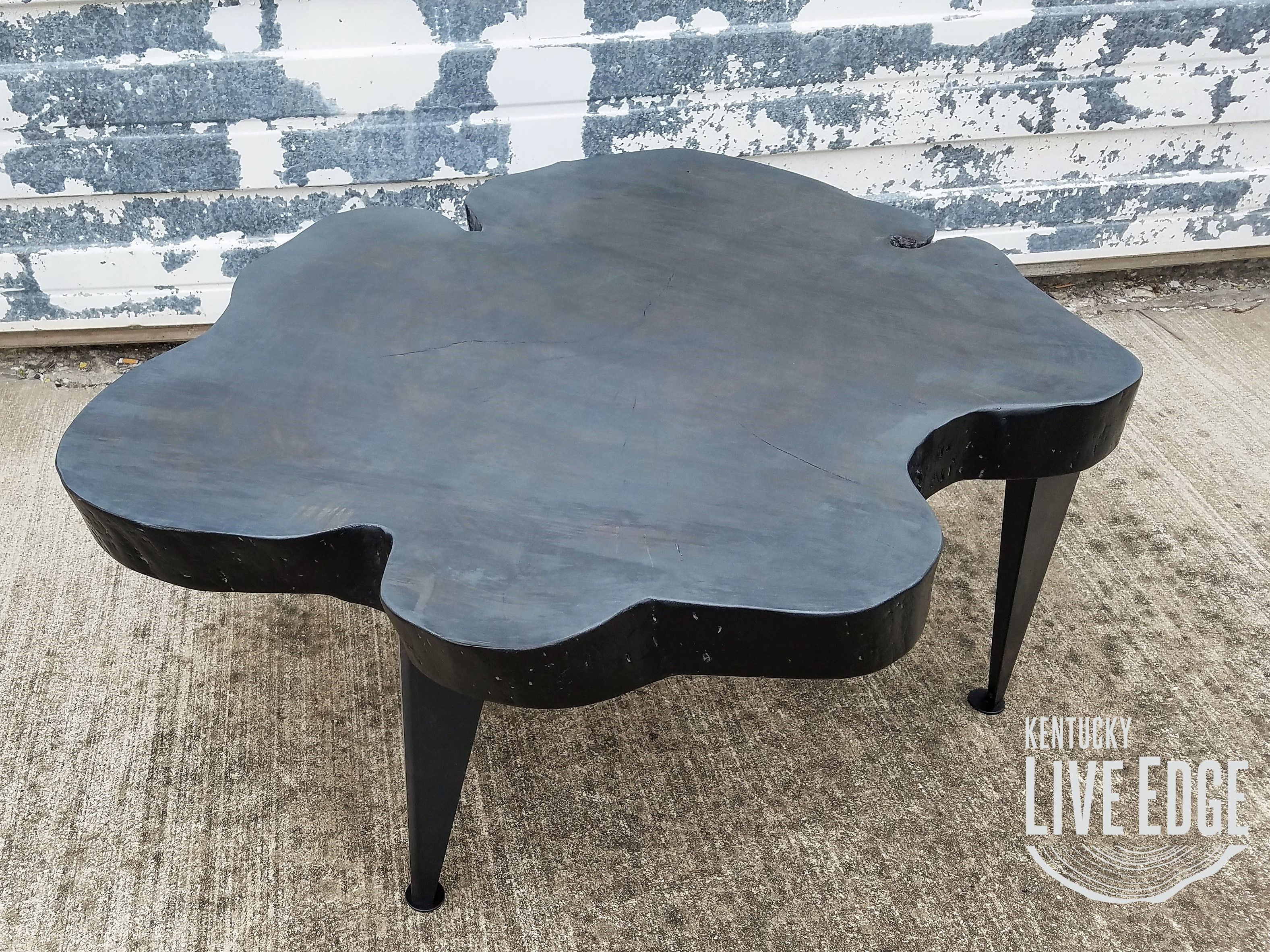 Hand Made Live Edge Coffee Table Gray Round Natural Wood Circular