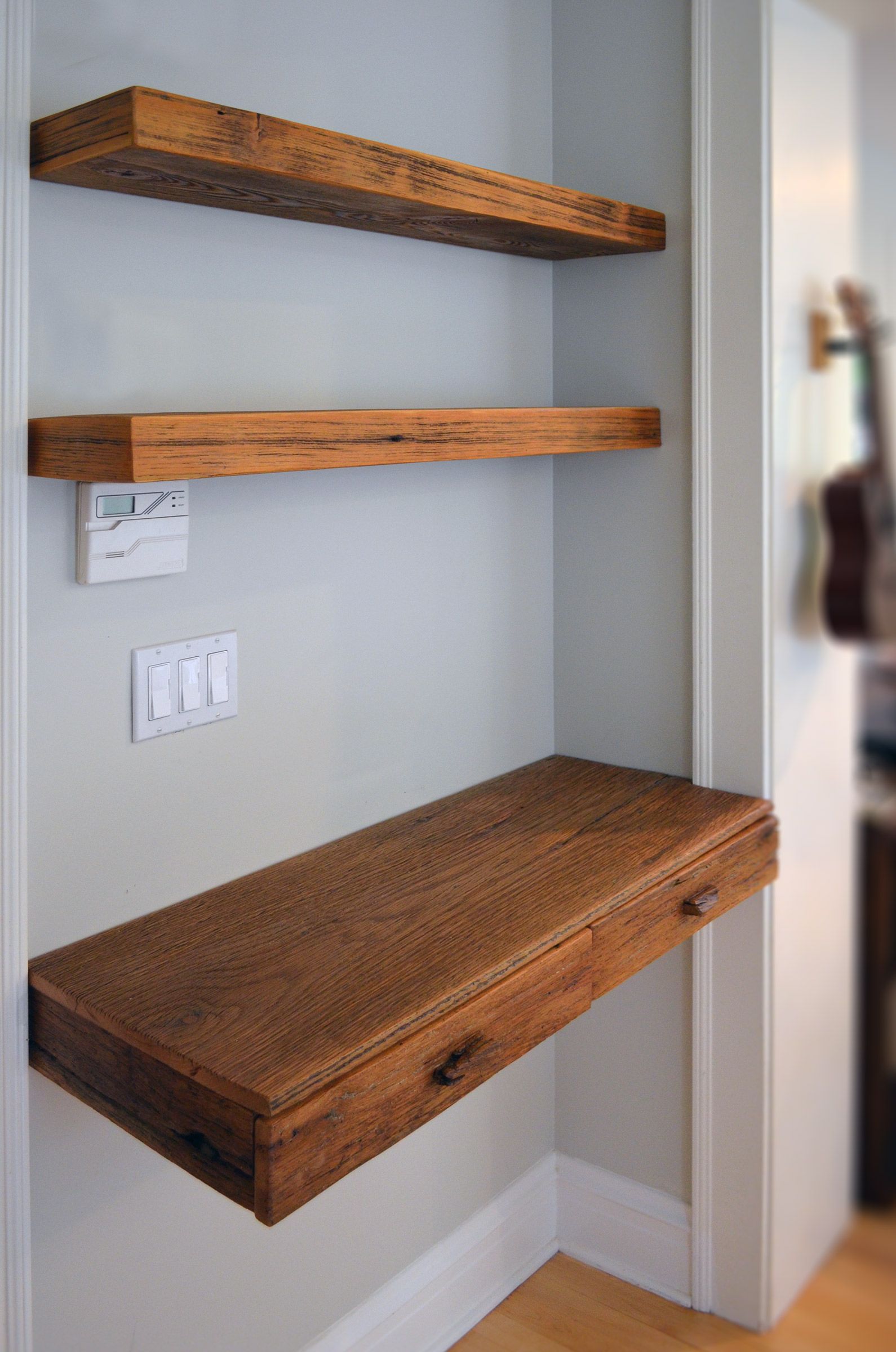 Custom Made Reclaimed Wood Desk And Shelves Construction