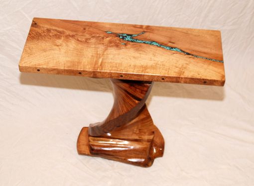 Custom Made Mesquite Table With Turquoise Inlay