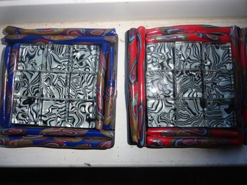 Custom Made Coasters, Mosaic Black/White Glass, Polymer Clay, Black Art Tile