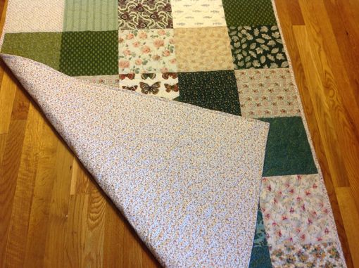 Custom Made Vintage Cotton Fabric Blocked Quilt