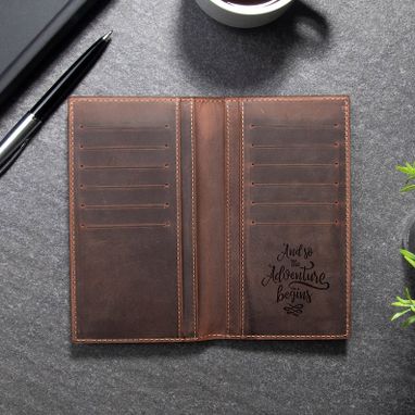 Custom Made Long Leather Wallet, Personalized Men's Wallet, Women's Engraved Leather Wallet
