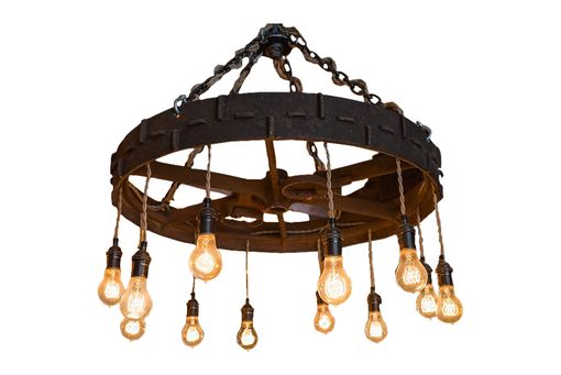 Custom Made Chandelier Made From An Antique Farm Implement Wheel