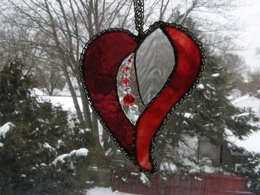 Custom Made Red-Themed Beaded Stained Glass Heart "Shimmer Me Conflicted''