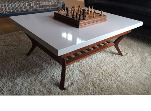 Custom Made 2 Drawer Mid Century Style Coffee Table Base - Shown With Engineered Stone Top