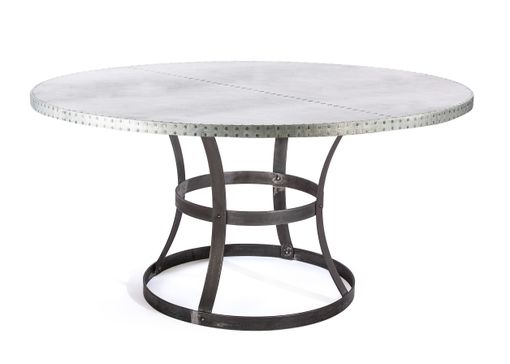 Custom Made Zinc Table  Zinc Dining Table - Madera Steel Ring Round Zinc Top Table