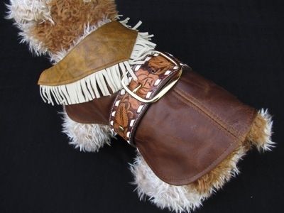 Custom Made Western Tooled Leather Fringed Dog Coat