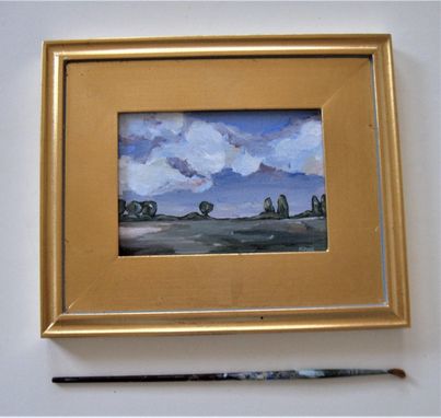 Custom Made Original Acrylic Landscape Painting, 11 1/4" X 10 1/2, Gold Plein Air Frame