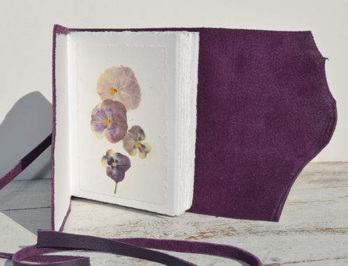 Custom Made Handmade Leather Bound Pressed Flower Journal Purple Travel Diary Art Notebook