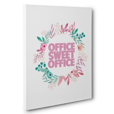 Custom Made Teal And Pink Flowers Office Sweet Office Canvas Wall Art