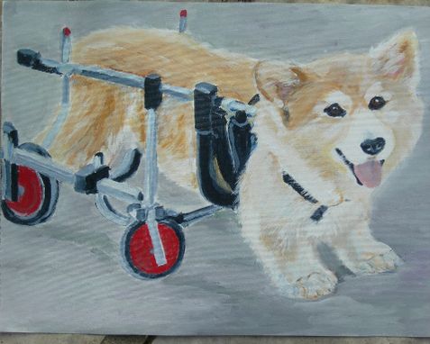 Custom Made Custom Pet Portrait Of Llyr, A Pembroke Welsh Corgi On Wheels