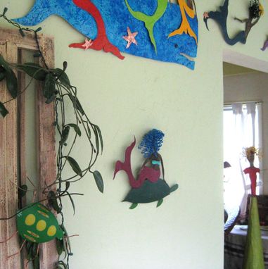 Custom Made Handmade Upcycled Metal Mermaid And Turtle Wall Art Sculpture "Adrianna And Otto''
