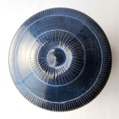 Custom Made Handmade Stoneware Covered Jar With Carved Pattern Blue Haze