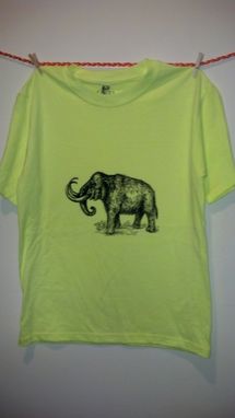 Custom Made Woolly Mammoth Screen Printed T Shirt, Black Ink On Neon Yellow Shirt