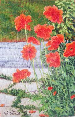 Custom Made Poppies On Old Wood Plank Board Acrylic Painting