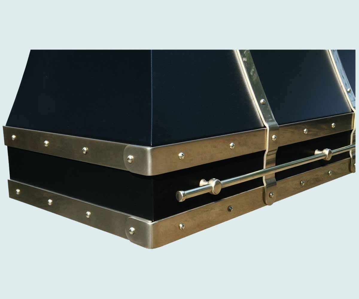 Handmade Black Range Hood With Brass Straps & Pot Rail by Handcrafted