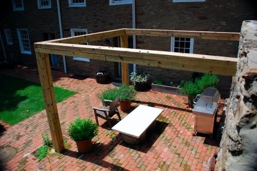 Custom Made Minimalist Pergola With Adjacent Rose Arbor