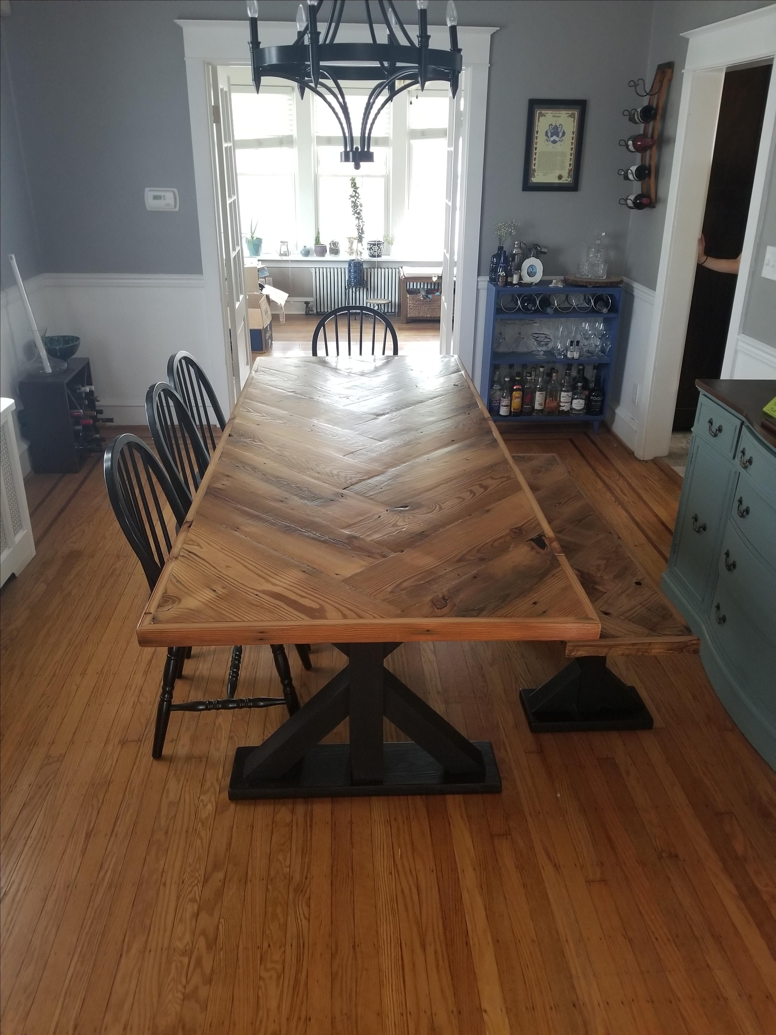Custom Made Herringbone Dining Table by The Lazarus Wood Project
