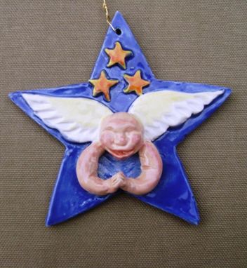 Custom Made Miniature Angel On A Star Ceramic Ornament
