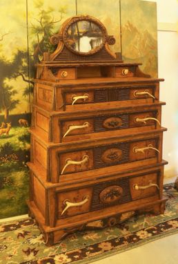 Custom Made Adirondack Rustic Dresser With Original Oil Painting